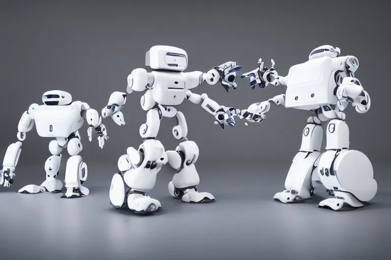 Image similar to two sleek white mechanical robots operating on each other at the same time