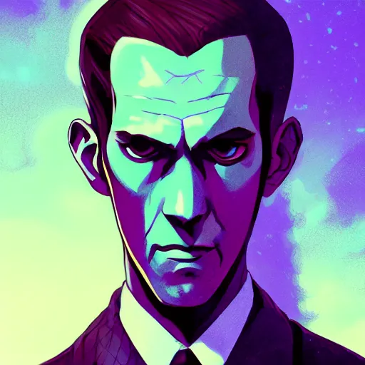 Image similar to a portrait of H.P. Lovecraft playing the part of Cthulhu, half-man half-demon, ambient lighting, 4k, anime key visual, lois van baarle, ilya kuvshinov, rossdraws, artstation