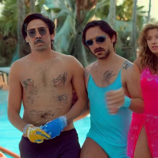 Prompt: Mario in a Harmony Korine Spring Breakers spring break forever film aesthetic!!!