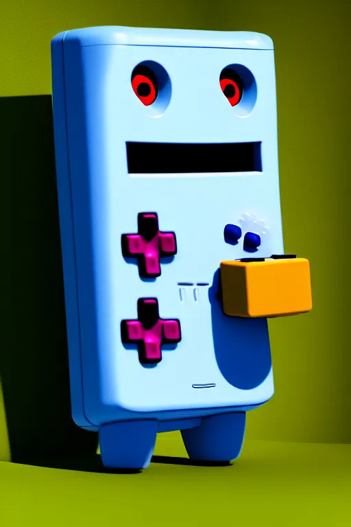 Prompt: A realistic image of an anthropomorphic gameboy BMO from adventure time, Cal-Arts, accurate, octane render, cycles render, unreal engine 4k