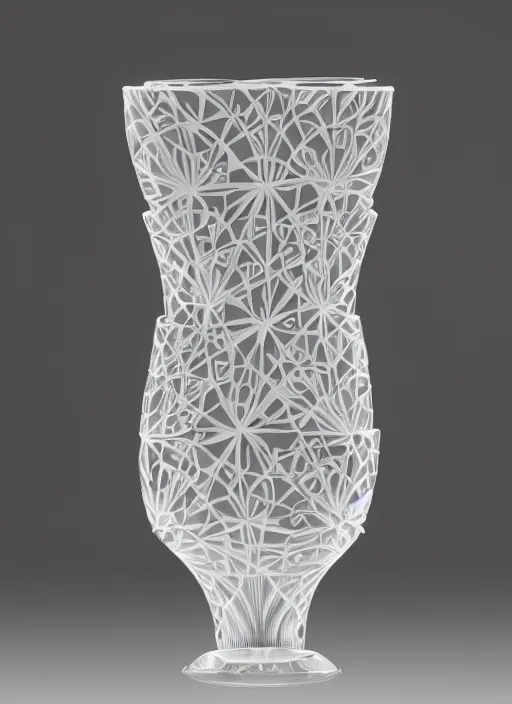 Image similar to Vase of flowers in the shape of impossible geometry by Escher, designed by Rene Lalique