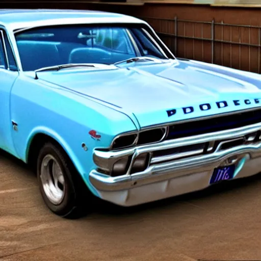 Image similar to A realistic photo of a beater Powder Blue Dodge Aspin