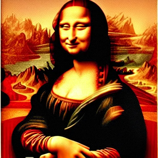 Prompt: a portrait of ( ( ( ( ( mona lisa ) ) ) ) dressed up as super - mario!!!!!! painting by da vinci