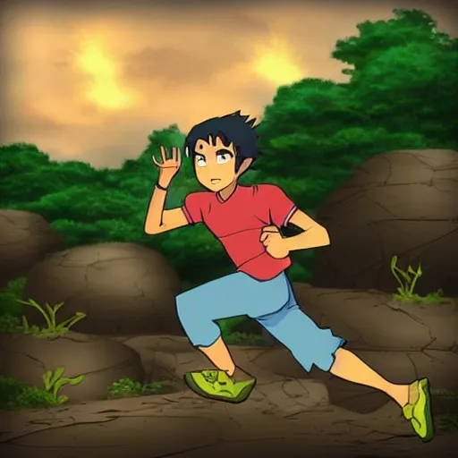 Image similar to “Indians jones running away from a boulder, anime style”