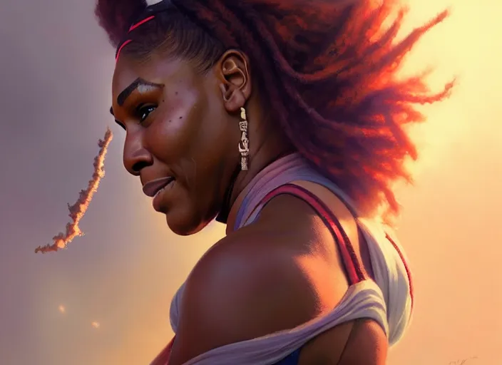 Image similar to highly detailed portrait of serena williams, unreal engine, fantasy art by greg rutkowski, loish, rhads, ferdinand knab, makoto shinkai and lois van baarle, ilya kuvshinov, rossdraws, tom bagshaw, global illumination, radiant light, detailed and intricate environment