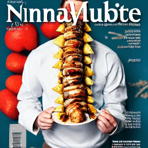 Prompt: man eating an infinite kebab, magazine cover, hd photography