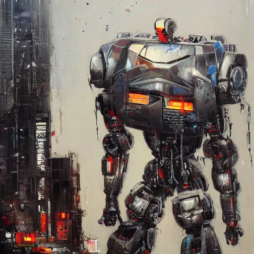 Image similar to a full-metal neon robot sobs when seeing the devastation of cyberpunk La Moneda in Santiago of Chile, oil on canvas by Yoji Shinkawa and Esao Andrews