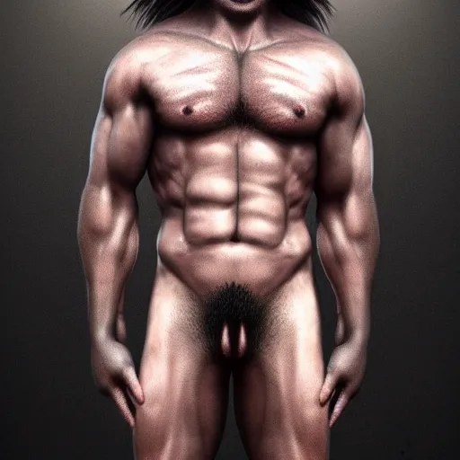 Prompt: a muscular ripped and hairy body with the head of a baby, menacing, dark atmosphere, Realistic, Hyperrealistic, 4k Resolution, 8k Resolution, Very Detailed, Highly Detailed, HD Quality, Trending on Artstation, Studio Quality Lighting, Dramatic