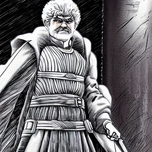 Prompt: George Lucas in Berserk manga by Kentaro Miura