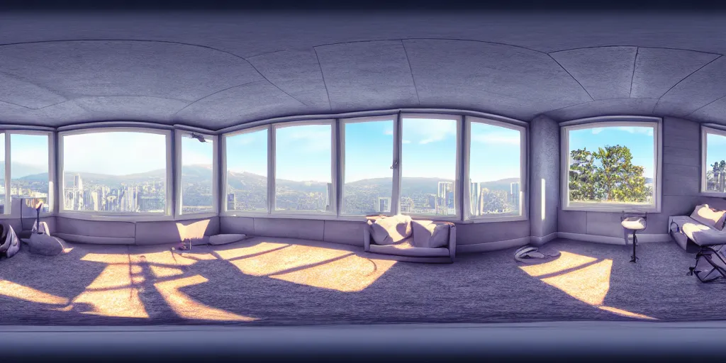 Image similar to Digital illustration. Trending. 4k. panoramic HDRI. Room.