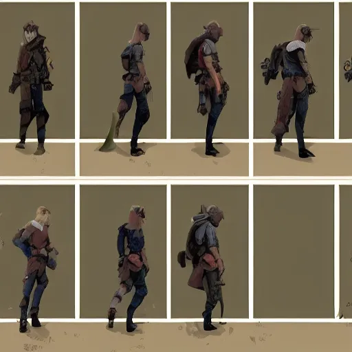 Image similar to One image consisting of ten images of width 80 and height 250 of a game character walking from left to right, the images has to be in sequence for animation, game art, hd, realism