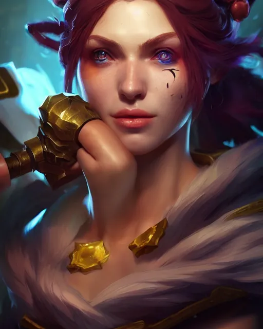 Image similar to league of legends portrait, au naturel, hyper detailed, digital art, trending in artstation, cinematic lighting, studio quality, smooth render, unreal engine 5 rendered, octane rendered, art style by klimt and nixeu and ian sprigger and wlop and krenz cushart.