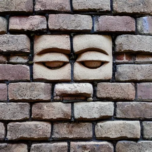 Prompt: face carved into a brick wall