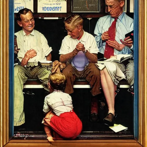 Image similar to insider trading by norman rockwell