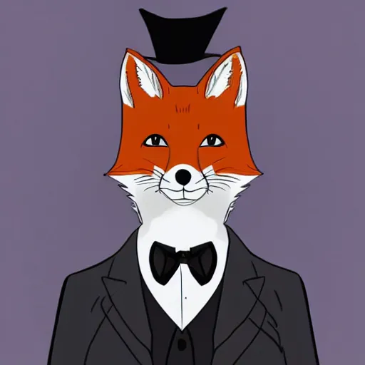 Prompt: male fox wearing tuxedo, anime style, victorian era