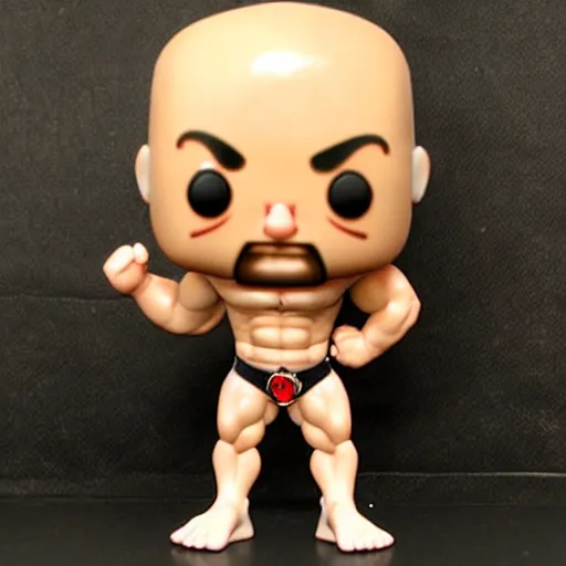 Image similar to TechnoViking male with no shirt, large muscles, bald head, extended goatee, necklace chibi as a Funko Pop