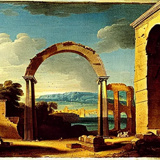 Image similar to view of the ruins of the arch of ronald macdonald by giovanni paolo panini