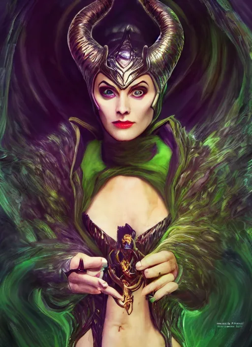 Prompt: loki as maleficent, naturel, hyper detailed, digital art, trending in artstation, cinematic lighting, studio quality, smooth render, unreal engine 5 rendered, octane rendered, art style by klimt and nixeu and ian sprigger and wlop and krenz cushart
