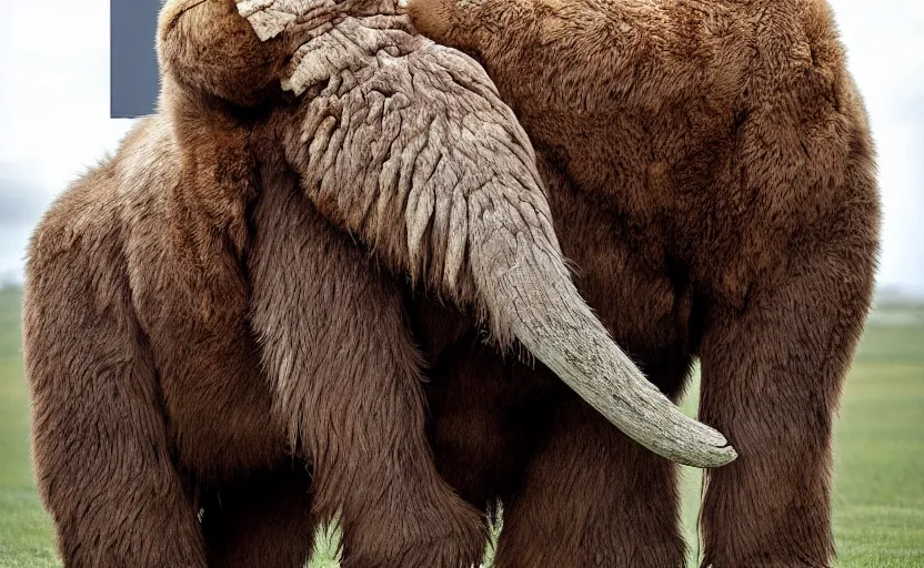 Image similar to Donald Trump in a baby mammoth costume , with an open face