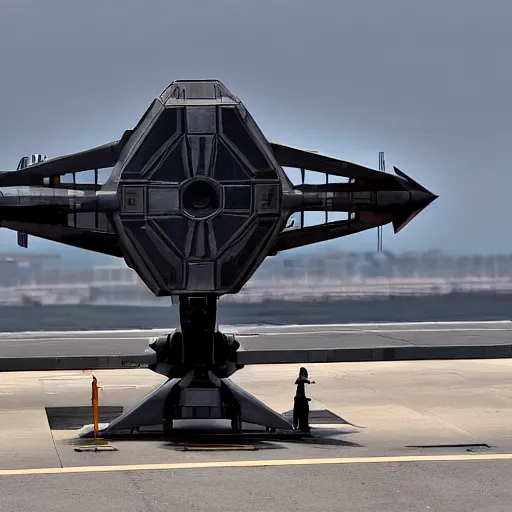 Image similar to a tie fighter lands on a usa aircraft carrier