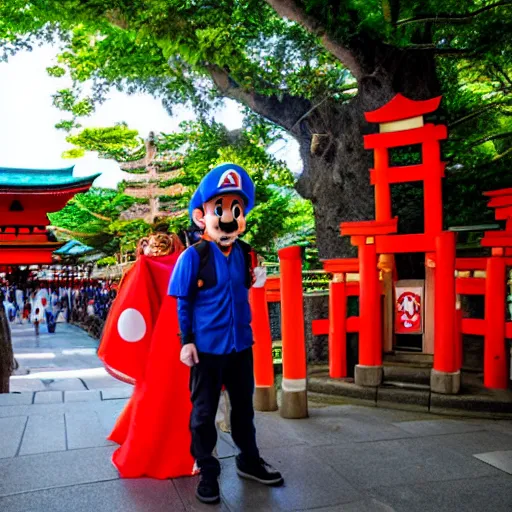 Image similar to photo of super mario visiting fushimi inari shrine