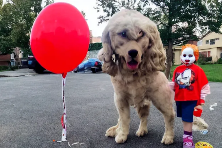 Prompt: pennywise first day of kindergarten with his mom