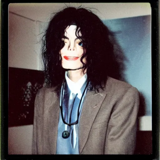 Image similar to polaroid photo of michael jackson dressed as an elderly doctor