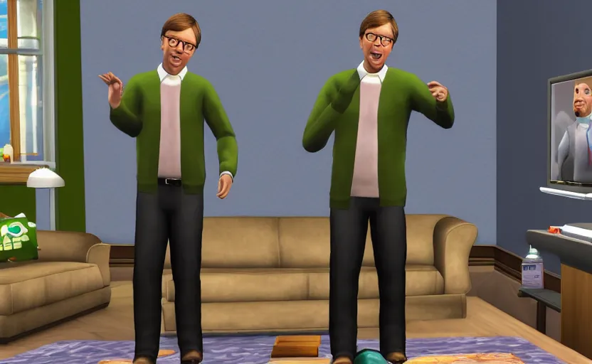 Image similar to bill gates wets himself in the sims 2, pc screenshot