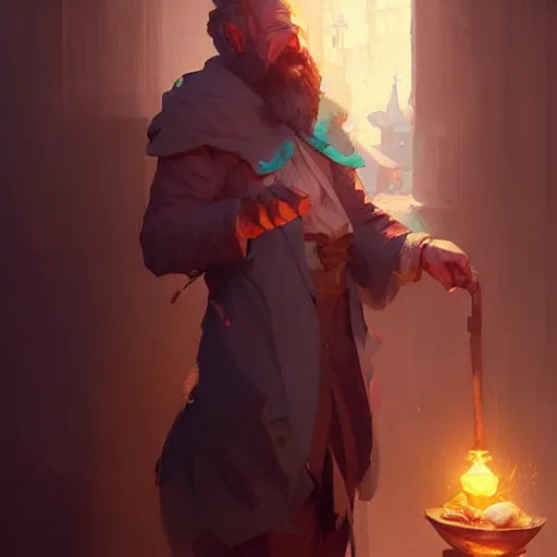 Image similar to a happy merchant by greg rutkowski, artstation, by artgerm, by wlop