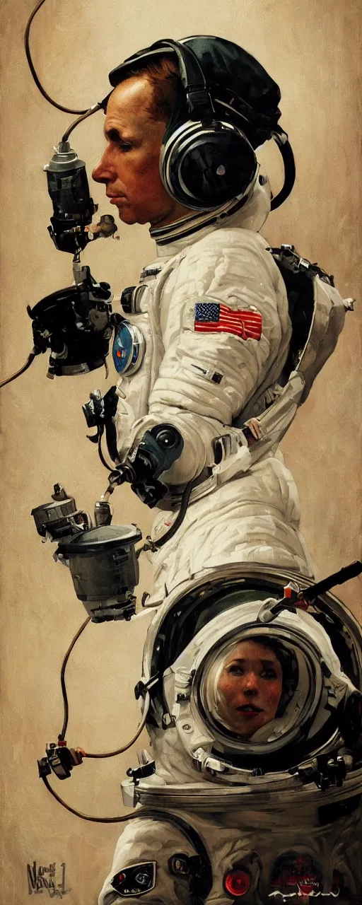 Prompt: a detailed portrait of an astronaut wearing headphone art by norman rockwell, cinematic, epic composition, hd, digital painting, digital art, concept art, illustration, comic art, stylized, masterpiece, award - winning