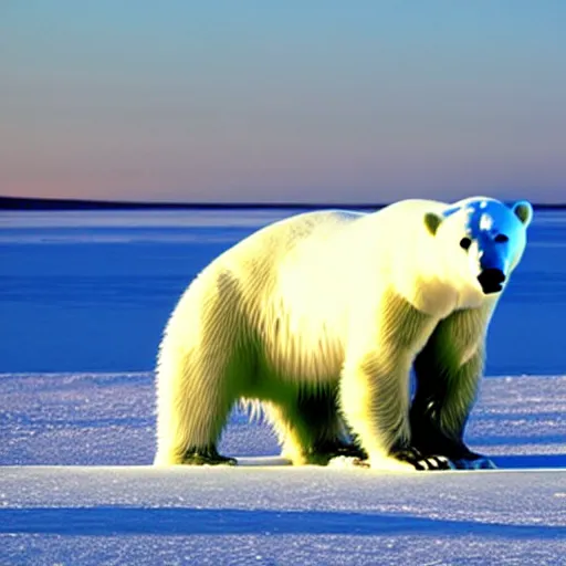 Image similar to a photo of a skinny polar bear beside a block of ice, on a tiny pacific island, beautiful desert island, national geographic