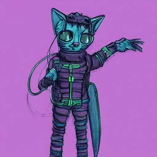 Image similar to cat wearing cyberpunk suit sketck