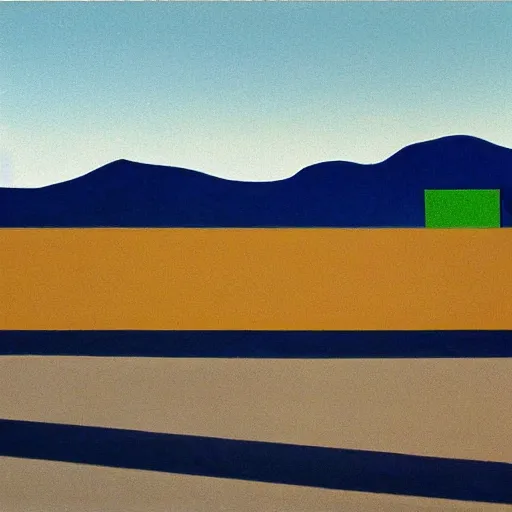 Image similar to motel in a desert rural landscape, painted by Alex Katz and Edward Hopper, airbrush, highly detailed