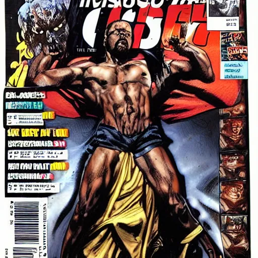 Prompt: a front cover for a comic book based on kanye west by simon bisley, detailed