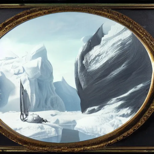 Image similar to a dreamlike antarctic landscape, matte painting