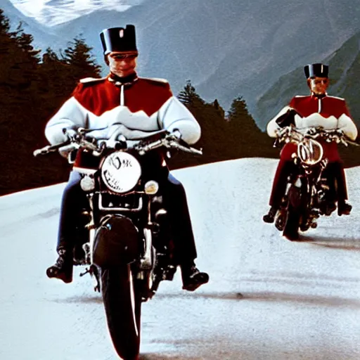 Image similar to Napoleon Crossing the Alps on a Harley Davidson