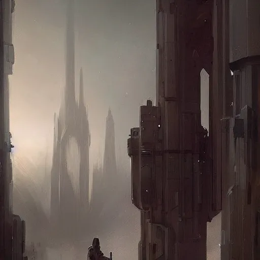 Image similar to star wars concept art by greg rutkowski, an ecomenopolis of palatial, elegant, neo - gothic architecture, dark, cinematic lighting, haunting atmosphere, artstation hq.