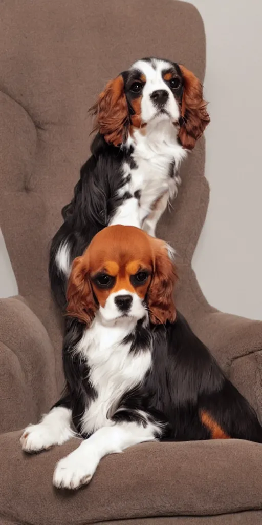 Prompt: a cavalier King Charles sitting on a throne