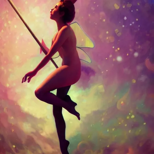 Image similar to A beautiful poledancing fairie, cinematic lighting, soft bokeh, fantasy, modern, colourful, highly detailed, digital painting, artstation, deviantart, concept art, sharp focus, illustration, by Edward Hopper and Rene Magritte and Alphonse Mucha