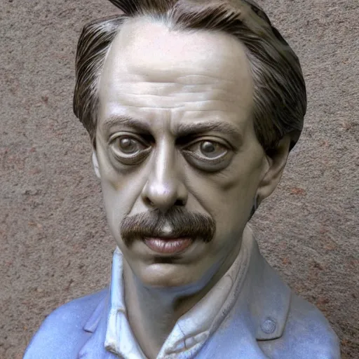 Prompt: hyper realistic closeup bust of a new england fisherman, steve buscemi, painted, colorized, bossons vintage chalkware, by emile renouf
