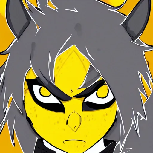 Image similar to karkat vantas, detailed art, gray skin, yellow eyes, yellow horns