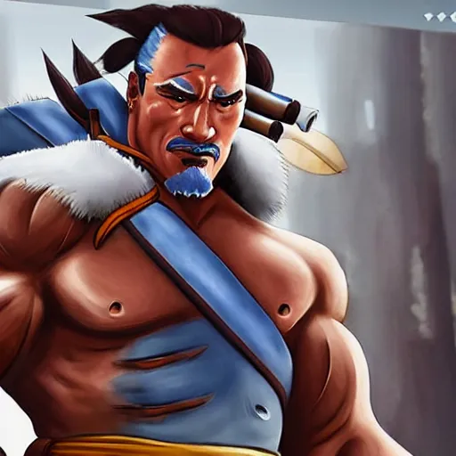 Image similar to a screenshot of arnold schwarzenegger as hanzo in overwatch