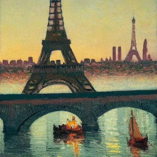 Image similar to A guinea pig in Paris at night, eiffel tower visible in the background, bridge across Seine visible in background, in the style of Ilya Repin