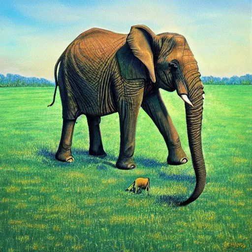 Image similar to an elephant on a green meadow art by Criswell Debbie