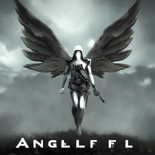 Prompt: angel of death hovering above battle field, 4k ultra hd, dark concept art, album cover