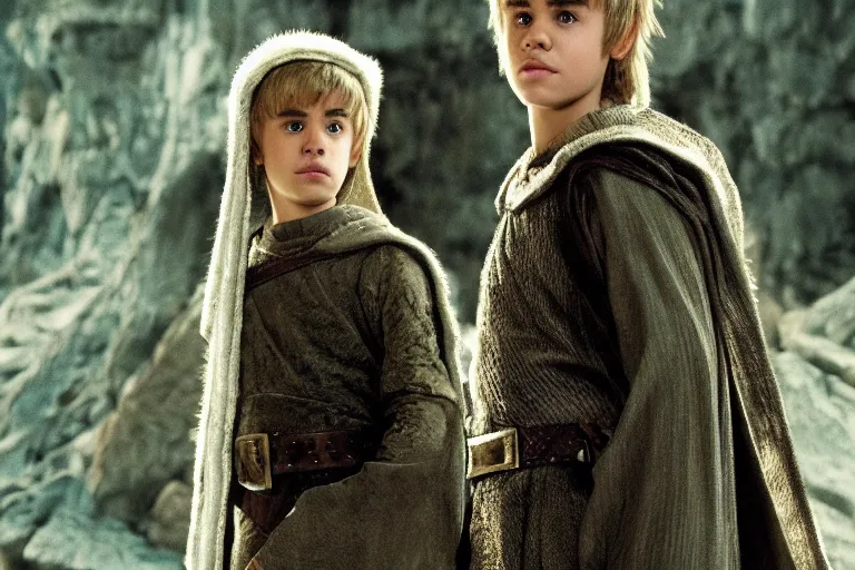 Image similar to justin bieber plays an elf in the lord of the rings return of the king, highly detailed, cinematic lighting, 4 k, arricam studio 3 5 mm film camera, kodak 5 2 7 9 ( tungsten - balanced ) film stock