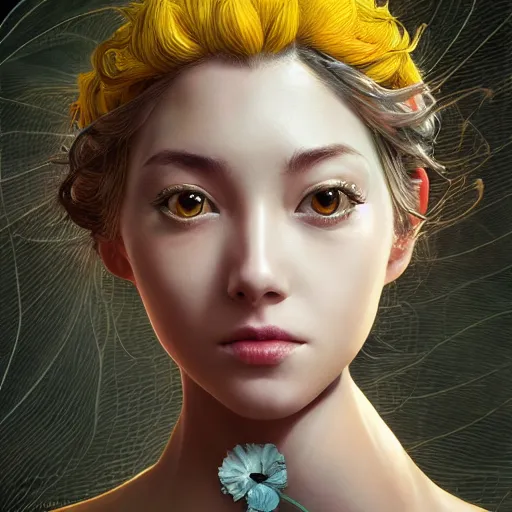 Image similar to the portrait of a lemon that resembles an absurdly beautiful, graceful, elegant, sophisticated, young gravure idol, an ultrafine hyperdetailed illustration by kim jung gi, irakli nadar, intricate linework, bright colors, octopath traveler, final fantasy, unreal engine 5 highly rendered, global illumination, radiant light, detailed and intricate environment