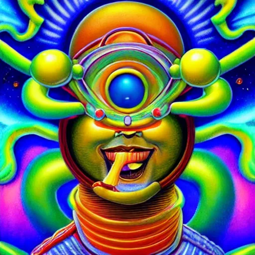 Image similar to psychedelic astronaut attaining enlightenment in the style of octavio ocampo naoto hattori, cg society, trending on artstation, award winning