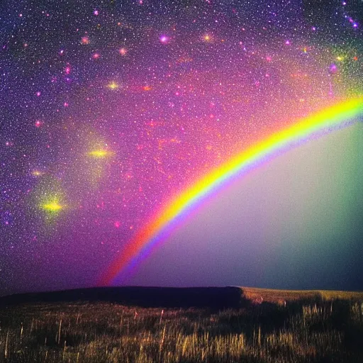 Prompt: “vast landscape of stardust and lasers under rainbow clouds”