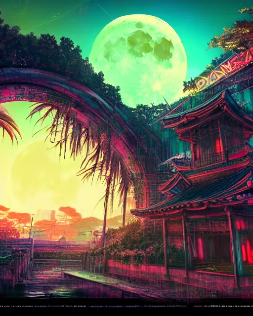 Image similar to reclaimed by nature by moon hoon, darkacademia atlantis cosmic san andreas at dawn neon signs tokyo synthwave universe, archdaily, wallpaper, highly detailed, trending on artstation.